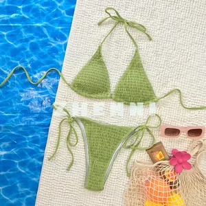 Traje de baño de mujer tejido ecológico reciclado ropa de playa triángulo trajes de baño tela de alta calidad traje de baño de lujo Sexy Tanga Bikinis