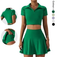 Set Kaos Lengan Pendek Kerah Custom A+W 2024 dengan Rok Terpadu Unisex untuk Fitness, Gym, Olahraga, Tenis, Golf, Yoga, dengan Teknologi Heat-Transfer 100%