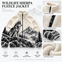 Veste d'hiver pour homme en polaire Sherpa motif loup, entièrement zippée, à poils longs, pour activités extérieures, fabricant OEM ODM sur mesure pour marques