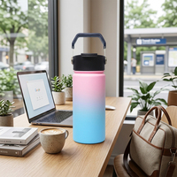 Bouteille d'eau isotherme à double paroi en acier inoxydable personnalisée pour adultes, 15 oz, avec couvercle à clapet breveté et poignée amovible