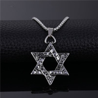 Collier pendentif en acier inoxydable tendance avec motifs géométriques multiples, accessoires de style urbain
