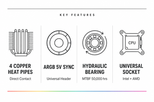 Enfriador <span class=keywords><strong>de</strong></span> CPU ARGB Negro <span class=keywords><strong>de</strong></span> 130 mm al por Mayor, 4 Tubos <span class=keywords><strong>de</strong></span> Calor, Ventilador PWM Silencioso, Disipador <span class=keywords><strong>de</strong></span> Calor para Intel LGA1700 1200 AMD AM5 AM4 PC Gaming - Product Image 5