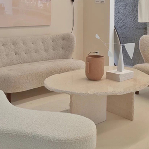 Mesas de Travertino con Bordes Naturales, Mesas de Centro Modernas Ovaladas y Redondas de Mármol para Sala de Estar - Product Image 2