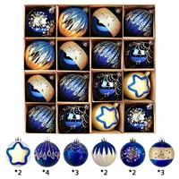 Set Hiasan Bola Natal Mewah 16Pcs Merah Emas Motif Cetak, Ornamen Pohon Natal Plastik, Hadiah Liburan, Dekorasi Pesta