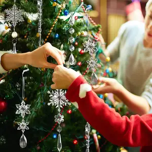 Adorno de cristal de alta calidad, adornos de árbol de carámbano de copo de nieve acrílico, adornos de Navidad