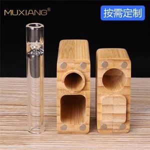 Muxiang Bamboo Cigarette Case Rectangular Portable Wood Dugout With Glass Tube - Product Image 4