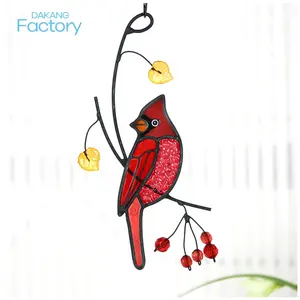 Burung Kardinal kaca berwarna suncatcher hadiah untuk Ornamen Natal buatan tangan dekorasi rumah liontin benda dekoratif gantung