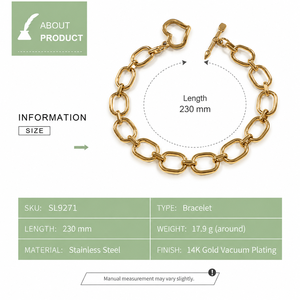 Pulsera de Eslabones Ovalados Abiertos de Acero Inoxidable con Baño de Oro de 14K y Variaciones en Tonos Dorado y Plateado - Product Image 3