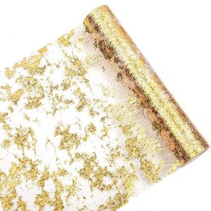 Rouleau de tapis de table en maille fine métallique à paillettes dorées pour décorations de table pour événements, fêtes et mariages - Product Image 1