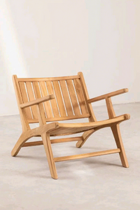 Chaise longue d'extérieur en teck massif avec table d'appoint ronde pour le bord de la piscine - Product Image 3