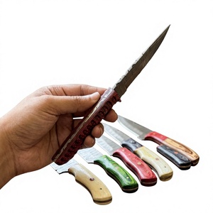 Cuchillos Rajput de hoja fija con punta caída, de acero de Damasco forjado, 20 cm, mango de madera Pakka azul, 3 años de garantía, para bricolaje, camping y caza - Product Image 5