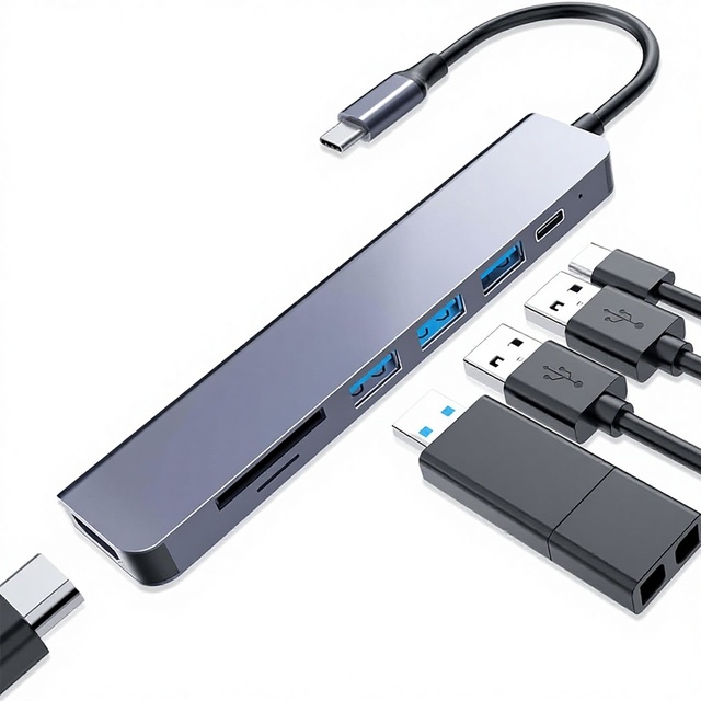 Gray 7 Port Multi-function Type-C for 4K 30Hz High-Speed USB 3.0 PD Fast OTG SD/TF Card Reader Hub in Stock