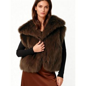 FOXA Gilet en fausse fourrure pour femme, sans manches, ouvert sur le devant, vêtements d'extérieur chauds pour l'hiver - Product Image 2