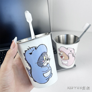 ถ้วยแปรงสีฟันสแตนเลส ดีไซน์การ์ตูน พกพาสะดวก ใช้ในบ้าน ถ้วยทรงตรง - Product Image 5