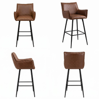 Tabouret de bar moderne rembourré en cuir PU marron avec accoudoirs et dossier pour cuisine