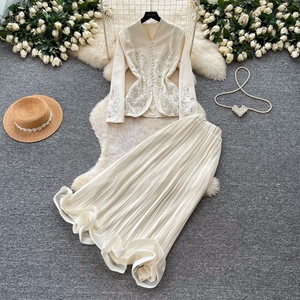 New Spring Long Sleeve V Neck Vintage Shirt Dress 2 Piece Set Modest Muslim Outfit - Product Image 3