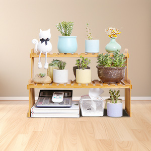 Miniature Bamboo Desktop Flower <b>Stand</b> 2 Tier Wooden Plant Rack For Desk Windowsill Storage Organizer - Product Image 3