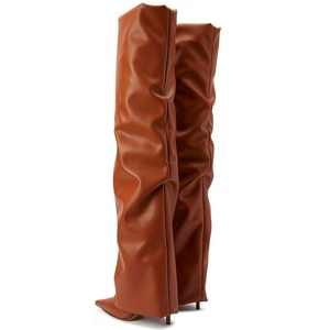 Botas Altas hasta la Rodilla para Mujer con Parte Superior Plisada, Botines Largos con Punta en Pico, Tacones de Aguja, Zapatos Tipo Pantalón - Product Image 5