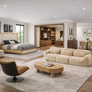 Ensembles de meubles de chambre à coucher modernes de luxe avec bois massif et cuir pour la personnalisation de toute la maison, villas, appartements, hôtels (taille King) - Product Image 3