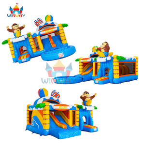 Commercial Beach Monkey Paradise Inflatable Castle 3D <b>Cool</b> Ape & Beach Decor Water Play with Slide for Summer <b>Parties</b> - Product Image 1