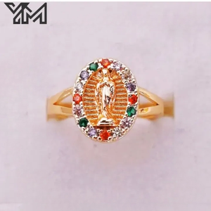 Bague ovale YM Hip Hop Guadalupe plaquée or avec zircon CZ incrusté, cadeau religieux pour elle - Product Image 3