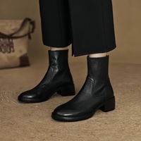 Nouvelle Collection Automne/Hiver 2026 – Bottines Rétro en Cuir de Vachette pour Femme avec Fermeture Éclair Arrière, Talon Carré et Doublure en Peau de Porc Pleine Fleur