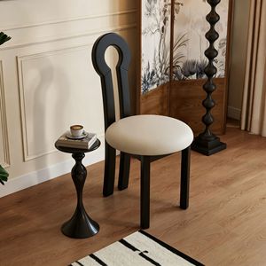 French Style Key Back Upholstered Dining Chair Solid Wood <b>Light</b> Luxury Design For Dining Room - Product Image 1