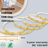 Tira de Luz LED COB de Longitud Personalizada, 2700K Blanco Cálido, Cinta Flexible sin Puntos para Decoración de Interiores