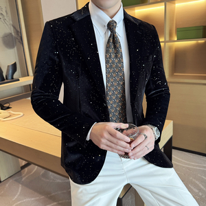 Vestes de <span class=keywords><strong>Costume</strong></span> en Velours Brillantes Décontractées Slim <span class=keywords><strong>Tendance</strong></span> pour <span class=keywords><strong>Homme</strong></span>, Blazer Simple Boutonnage Grandes Tailles - Product Image 2