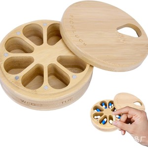 Boîte à pilules en bois portable, organiseur hebdomadaire en bois massif avec séparateurs pour comprimés et capsules - Product Image 2