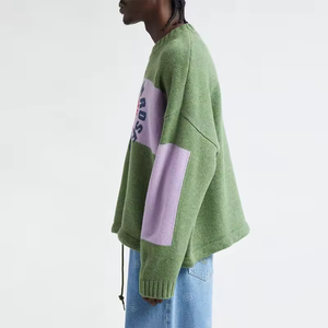 Pull à col rond à manches longues pour homme avec logo personnalisé, épaules tombantes, en coton respirant, tricoté, impression numérique, pour l'hiver - Product Image 2