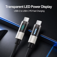 Câble USB-C vers USB-C Justlink 100W en silicone avec affichage LED transparent, charge rapide PD 5A, câble de données pour ordinateur portable et téléphone