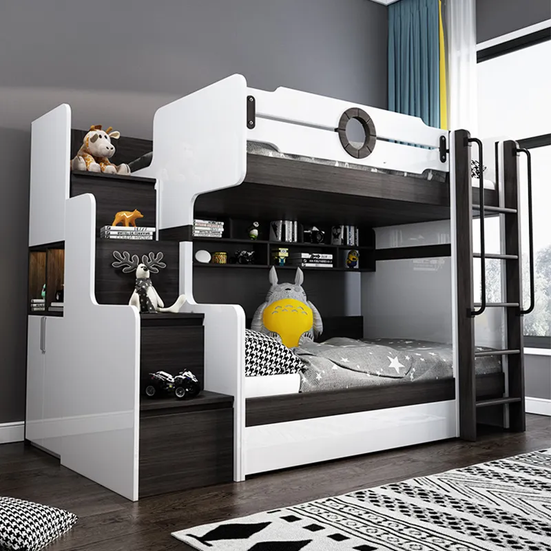 Neueste moderne Modedesign Kinder möbel Etagen bett Kinder Kinder möbel Doppel Mit Treppen Kleider schrank