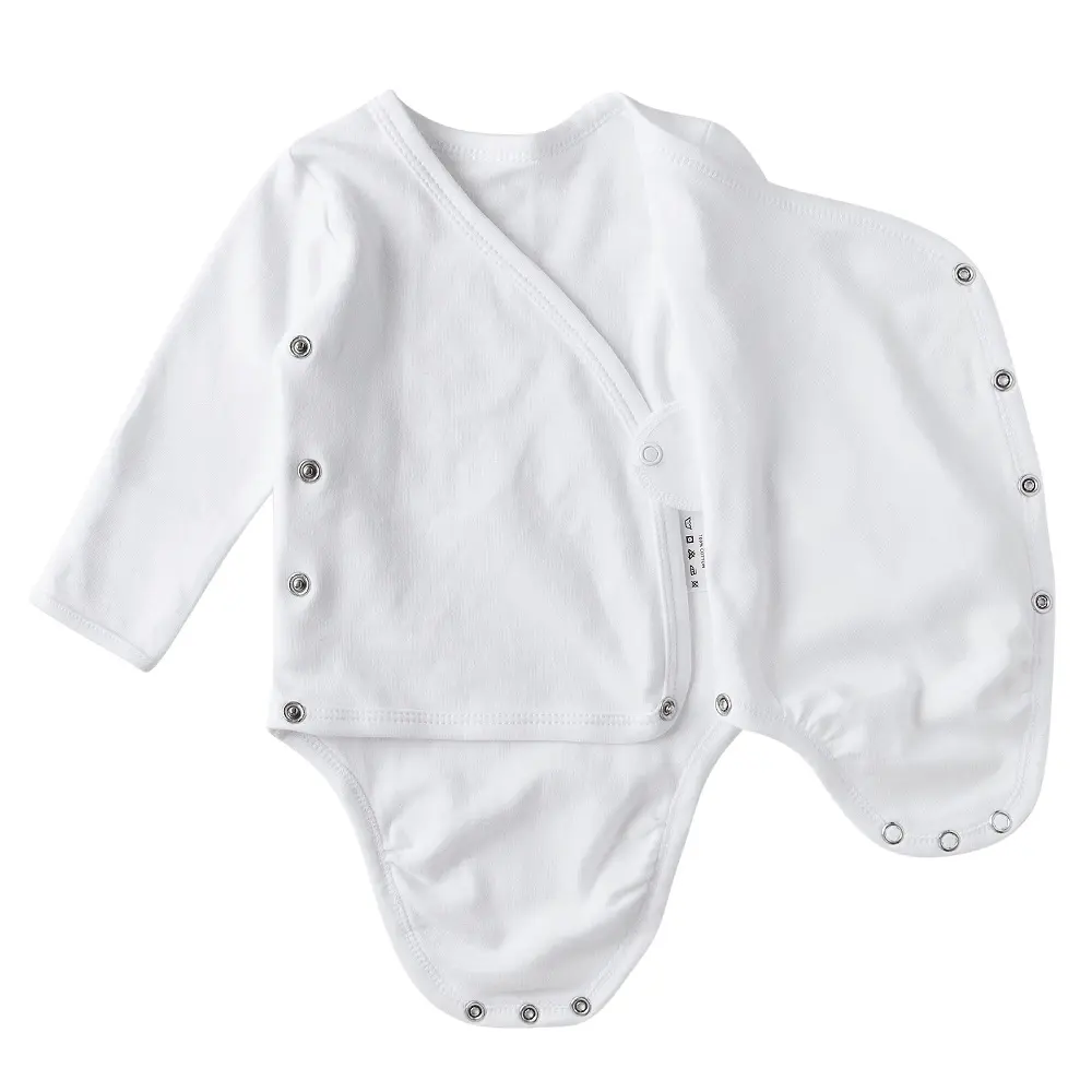 남녀공용 유아 사이드 스냅 긴팔 셔츠 단색 아기 잠옷 바디수트