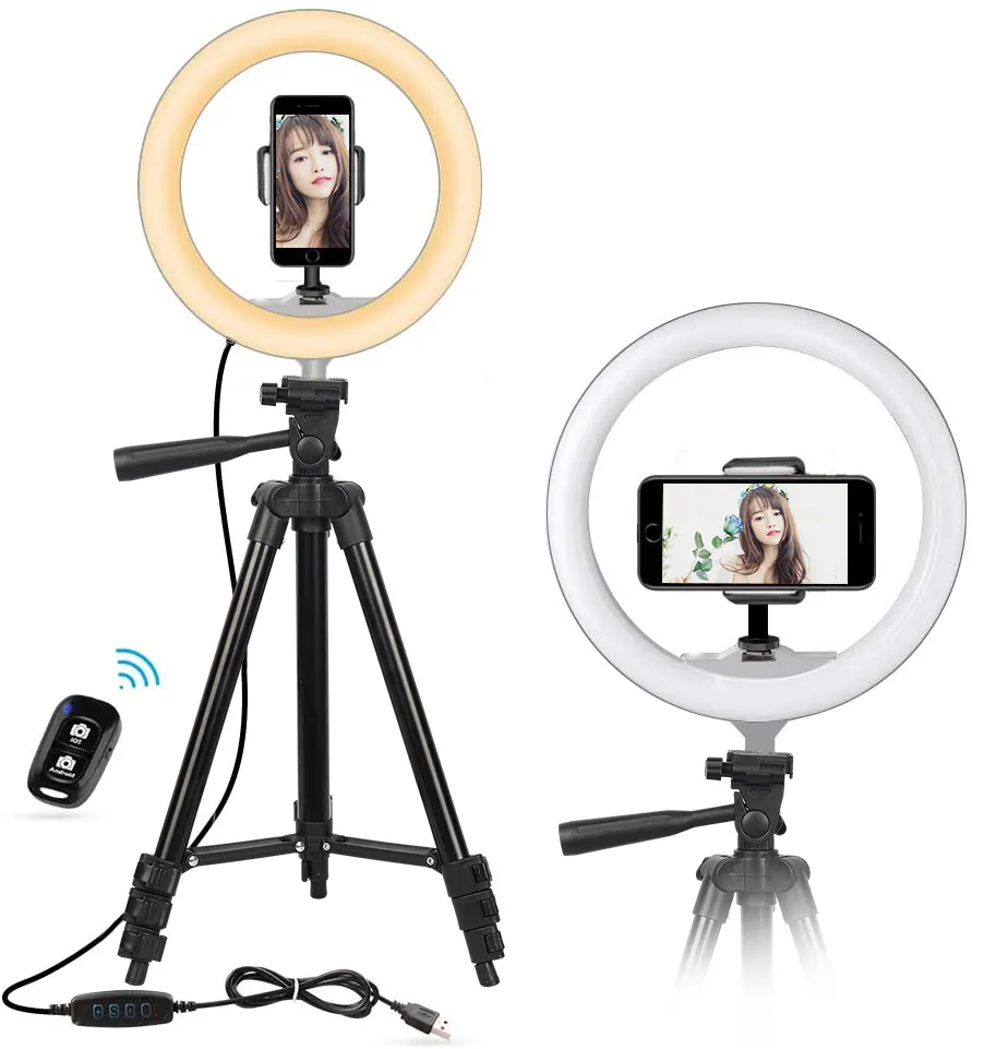 Suporte extensível de selfie de 10 ", suporte de celular flexível para maquiagem e transmissão ao vivo, com 50"