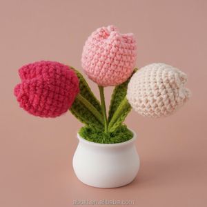 Mini Tulipanes Artificiales Tejidos a Crochet, Flores Tejidas en Maceta para Decoración de Graduación, Halloween, Pascua, Decoración de Escritorio - Product Image 4