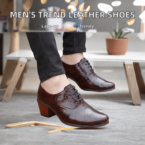 Men's Solid Breathable Summer Lace-Up PU High Heel Office Shoes Large Sizes 38-44 - Product Image 2