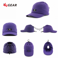 Casquette de course pour femme, violette, style queue de cheval, 5 panneaux, non structurée, système 4U Dry, double cordon de serrage, visière incurvée, légère et respirante
