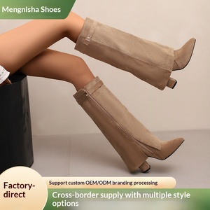Cross-Border Trade New Pointed Toe Large Tube Straight Metal Buckle Mid-Calf <strong>Boots</strong> Large Size Chunky Heel <strong>Trouser</strong> <strong>Boots</strong> Women's - Product Image 2