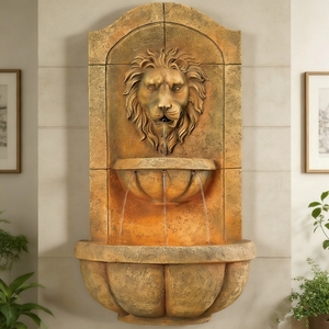 Electric <strong>Powered</strong> Weather Resistant Portable Outdoor Fiberglass Resin Lion Head Wall <strong>Water</strong> <strong>Fountain</strong> - Product Image 3