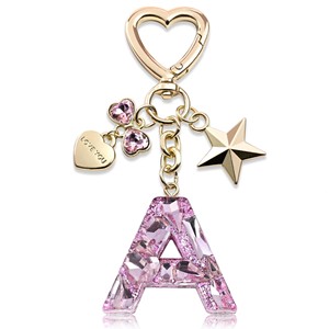 Llavero con Letra Inicial en Inglé<span class=keywords><strong>s</strong></span>, Diseño de Estrella, Corazón y Lazo, Colgante de Cobre Brillante, Accesorio para Bolsos, para TI - Product Image 2