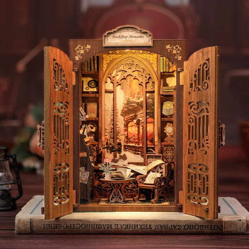 نمط جديد من الكتاب الصغير CuteBee زاوية متجر الكتب الذكريات ديكور المنزل لغز خشبي 3D يستخدم كهدية