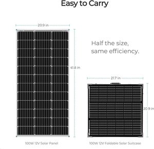 เรโนจี้ 100W 12V กระเป๋าโซลาร์เซลล์แบบพับได้ชนิดโมโนคริสตัลไลน์พร้อมตัวควบคุมการชาร์จกันน้ำ 20A - Product Image 6