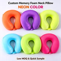Oreiller de voyage ergonomique en mousse à mémoire de forme, couleur fluo, tissu coloré en option, cadeau promotionnel, oreiller de voyage tendance