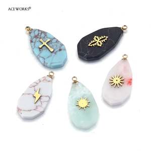 Gemstone Symbol Charm | 18K PVD Gold Plated Stainless Steel Natural Stone Pendants | Cross Star Lightning Bolt & Sunburst Charms - Product Image 5