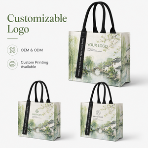 Umweltfreundliche Wiederverwendbare Baumwoll-Canvas-Handtasche mit Weeping-Willow- und Traditioneller-Brücken-Motiv für den Täglichen Gebrauch von Frauen - Product Image 4