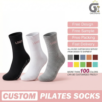 Chaussettes de Pilates noires respirantes avec logo personnalisé brodé, antidérapantes, adhérentes, pour le yoga et le fitness, meilleure adhérence pour femmes