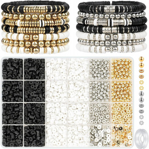 <b>Diy</b> Jewelry Set Polymer Clay Beads Black White Gold Silver Bracelet Making <b>Kit</b> For Children Craft Supplies - Product Image 1