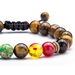 7 Chakra <span class=keywords><strong>bracciale</strong></span> di perline intrecciate da uomo con pietra lavica occhio di tigre <span class=keywords><strong>verde</strong></span> <span class=keywords><strong>giada</strong></span> turchese che riequilibra gioielli da Yoga rotondi - Product Image 6