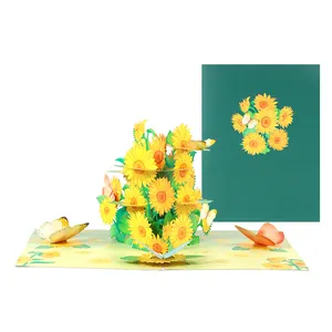 Handmade 3D Pop Cards Sun Flowers Butterfly Sculptures Creative Gratitude Birthday Wishes Mother's Day Customized Greeting Cards